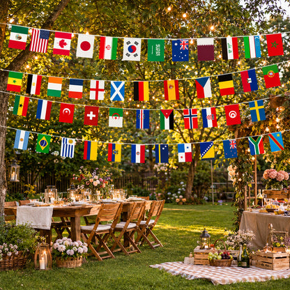 G2PLUS World Cup Football Bunting 2026, 48 Teams Flags of the World, 15m Double Sides Football Party Decor Banner for Bar Club Garden Street Decoration, 2 Pack
