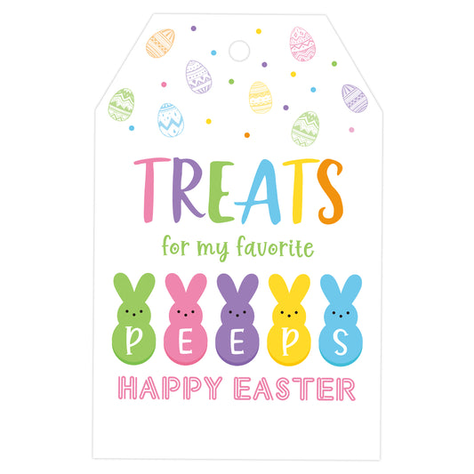 G2PLUS Easter Gift Tags, 50PCS Happy Easter Tags, Bunny Easter Gift Name Tags, Treats for My Favorite Peeps Tags, Colors Eggs Rabbits Gift Tags with String for Basket, Spring Easter Gift Wrapping