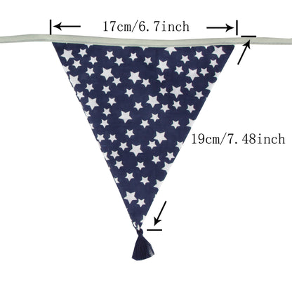 G2PLUS 10.8Ft Cotton Triangle Bunting Banner – 12pcs Blue and Gray Fabric Pennant Flag with Tassels, Double Side Triangle Banner Garland for Weddings, Birthdays, Garden & Baby Showers