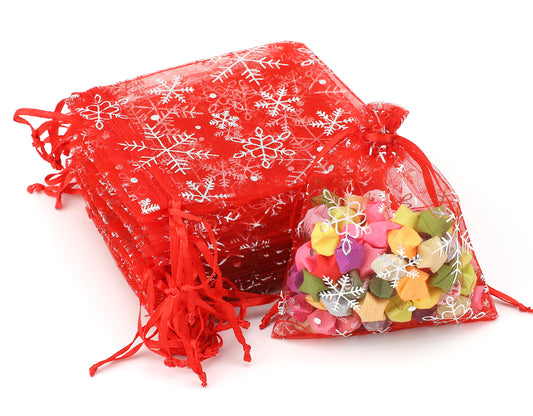 G2PLUS Red Christmas Organza Bags, 9x12CM Snowflake Organza Bags, Small Xmas Gift Pouches for Presents, 50 PCS Xmas Snowflake Gift Pouches for Reindeer Food, Christmas, Advent Calendars