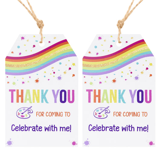 G2PLUS Thank You Party Favors Tags, Thank You Gift Tags with String, 50 PCS Rainbow Thank You Tags, Thank You for Coming to Celebrating with me Tags for Birthday Wedding Baby Shower Favors Decor