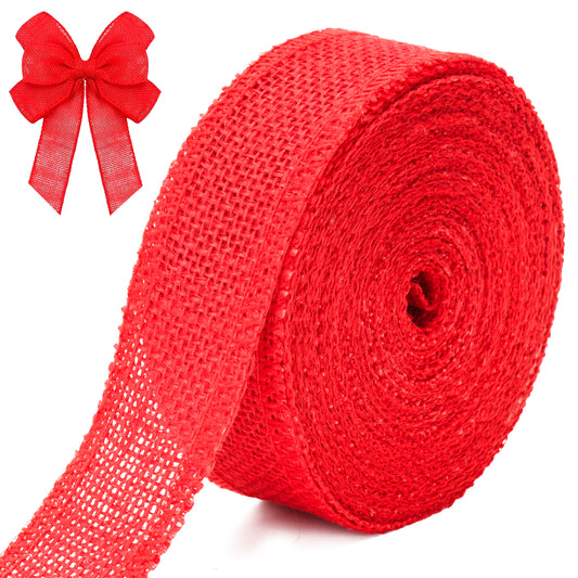 G2PLUS 4CM Jute Burlap Ribbon, 10M Red Hessian Ribbon, Gift Wrapping Ribbon, Craft Jute Band for Decorating Wedding Gifts and Valentine's Day Project