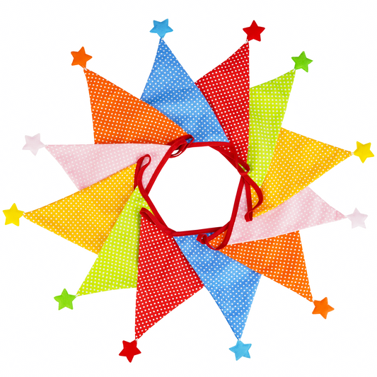 G2PLUS Fabric Bunting Banner with Stars, 4M Multi-colored Cloth Cotton Nursery Banner with 12 Triangle Pennants, Double Sided Garlands Shabby Chic Decoration for Bedroom Playhouse Birthday Decoration