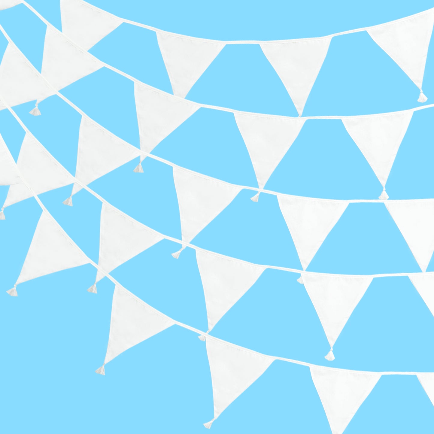 G2PLUS 10.8Ft Cotton Triangle Bunting Banner – 12pcs White Fabric Pennant Flag with Tassels, Double Side Triangle Banner Garland for Weddings, Birthdays, Garden & Baby Showers