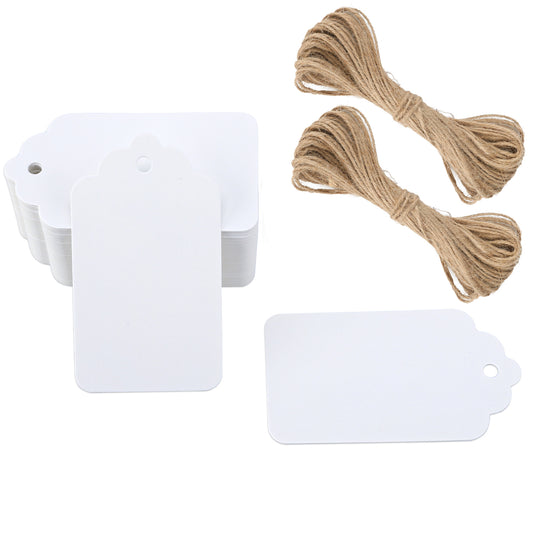 G2PLUS 300g/m² Gift Kraft Paper Tags - 7x4CM Blank Parcel Tags - 100PCS Crafts Hang Labels with Jute Twine for Gift Wedding Favour Decorate