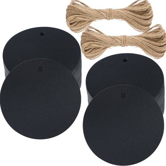 G2PLUS 100PCS Round Gift Tags - Brown Kraft Paper Labels - 5.5 CM Blank Hang Tags with Jute Twine, Perfect Hang Tag for Art & Craft Project
