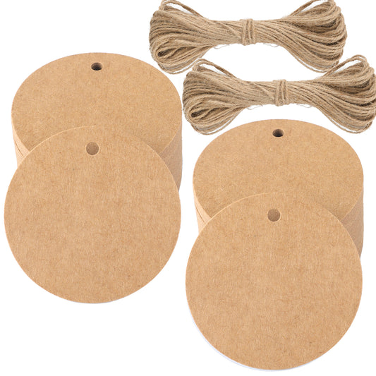 G2PLUS 100PCS Round Gift Tags - Black Paper Labels - 5.5 CM Blank Hang Tags with Jute Twine, Perfect Hang Tag for Art & Craft Project