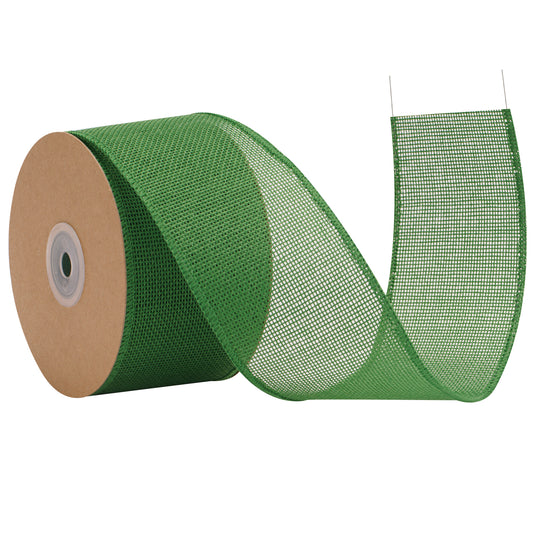 G2PLUS 6.4cm Wired Burlap Ribbon, Green Wired Ribbon for Crafting,10m Hessian Wired Ribbon for Bows Making, Wired Ribbon for Gift Wrapping, Wide Wired Ribbon for Wreaths, Christmas Decoration