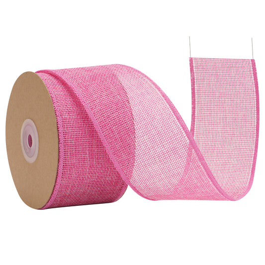 G2PLUS 6.4cm Wired Burlap Ribbon, Pink Wired Ribbon for Crafting,10m Hessian Wired Ribbon for Bows Making, Wired Ribbon for Gift Wrapping, Wide Wired Ribbon for Wreaths, Rustic Wedding Decoration