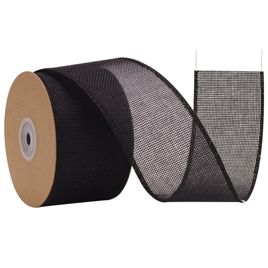 G2PLUS 6.4cm Wired Burlap Ribbon, Black Wired Ribbon for Crafting,10m Hessian Wired Ribbon for Bows Making, Wired Ribbon for Gift Wrapping, Wide Wired Ribbon for Wreaths, Halloween Decoration