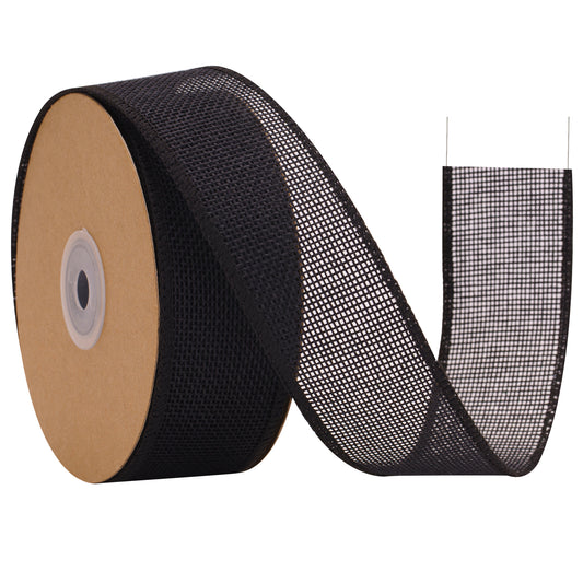 G2PLUS 4cm Wired Burlap Ribbon, Black Wired Ribbon for Crafting,10m Hessian Wired Ribbon for Bows Making, Wired Ribbon for Gift Wrapping, Wired Ribbon for Wreaths, Halloween Decoration