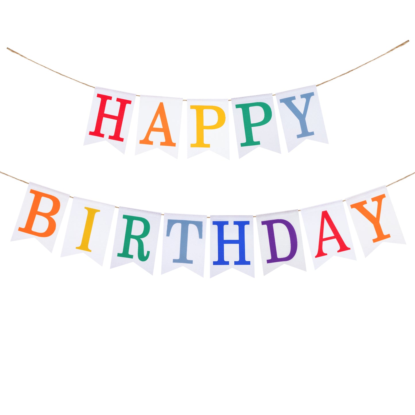 G2PLUS HAPPY BIRTHDAY Burlap Bunting Banner, Pre-strung Hessian Birthday Bunting Banner, White Burlap Birthday Banner with Colorful Letters, Vintage Cloth Birthday Banner for Birthday Parties