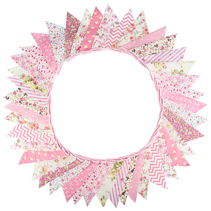G2PLUS Pink Triangle Bunting Banner, 39Ft Cotton Pennant Banner, 42pcs Reusable Fabric Triangle Flags Party Decoration for Birthday, Wedding, Baby Shower, Room Decor