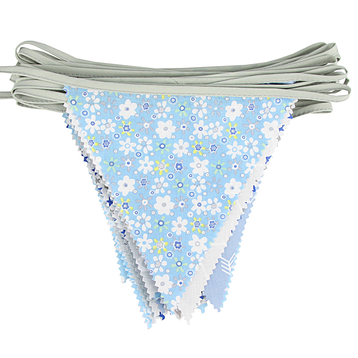 G2PLUS 39Ft Triangle Bunting Banner, 42pcs Cotton Pennant Banner, Grey Blue Reusable Floral Triangle Flags Party Decoration for Birthday, Wedding, Baby Shower, Room Decor
