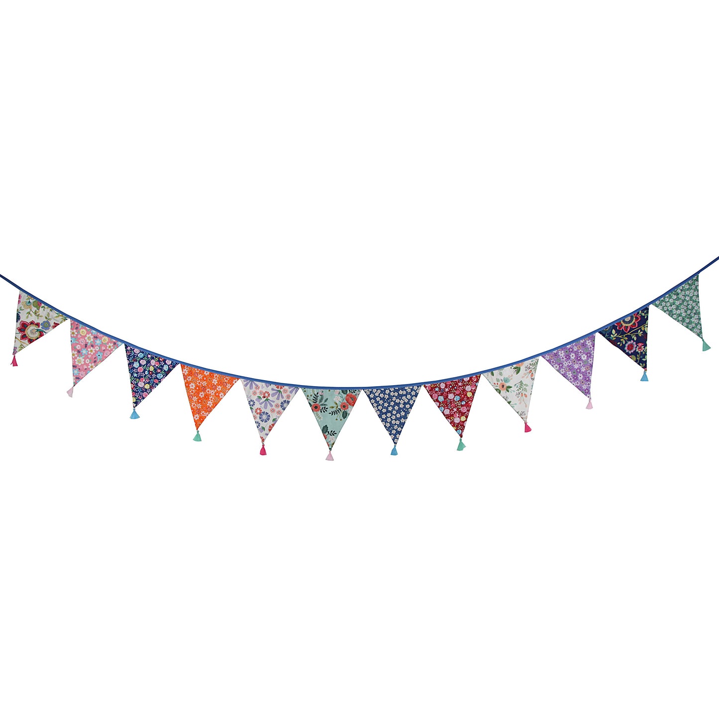 G2PLUS 10.8Ft Cotton Triangle Bunting Banner – 12pcs Multicolor Floral Fabric Pennant Flag with Tassels, Double Side Triangle Banner Garland for Weddings, Birthdays, Garden & Baby Showers