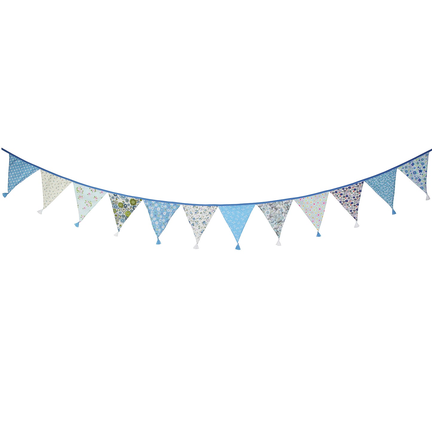 G2PLUS 10.8Ft Cotton Triangle Bunting Banner – 12pcs Blue Floral Fabric Pennant Flag with Tassels, Double Side Triangle Banner Garland for Weddings, Birthdays, Garden & Baby Showers