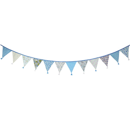 G2PLUS 10.8Ft Cotton Triangle Bunting Banner – 12pcs Blue Floral Fabric Pennant Flag with Tassels, Double Side Triangle Banner Garland for Weddings, Birthdays, Garden & Baby Showers