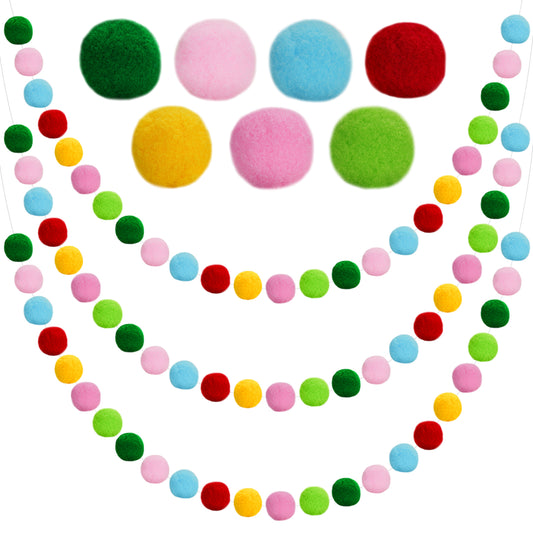 G2PLUS 2PCS Colored Felt Ball Garland, Pom Pom Garland with 60 Balls for Christmsa, Colorful Nursery Decor Garland, Christmsa Felt Ball Garlands for Christmas Tree Party Decoration
