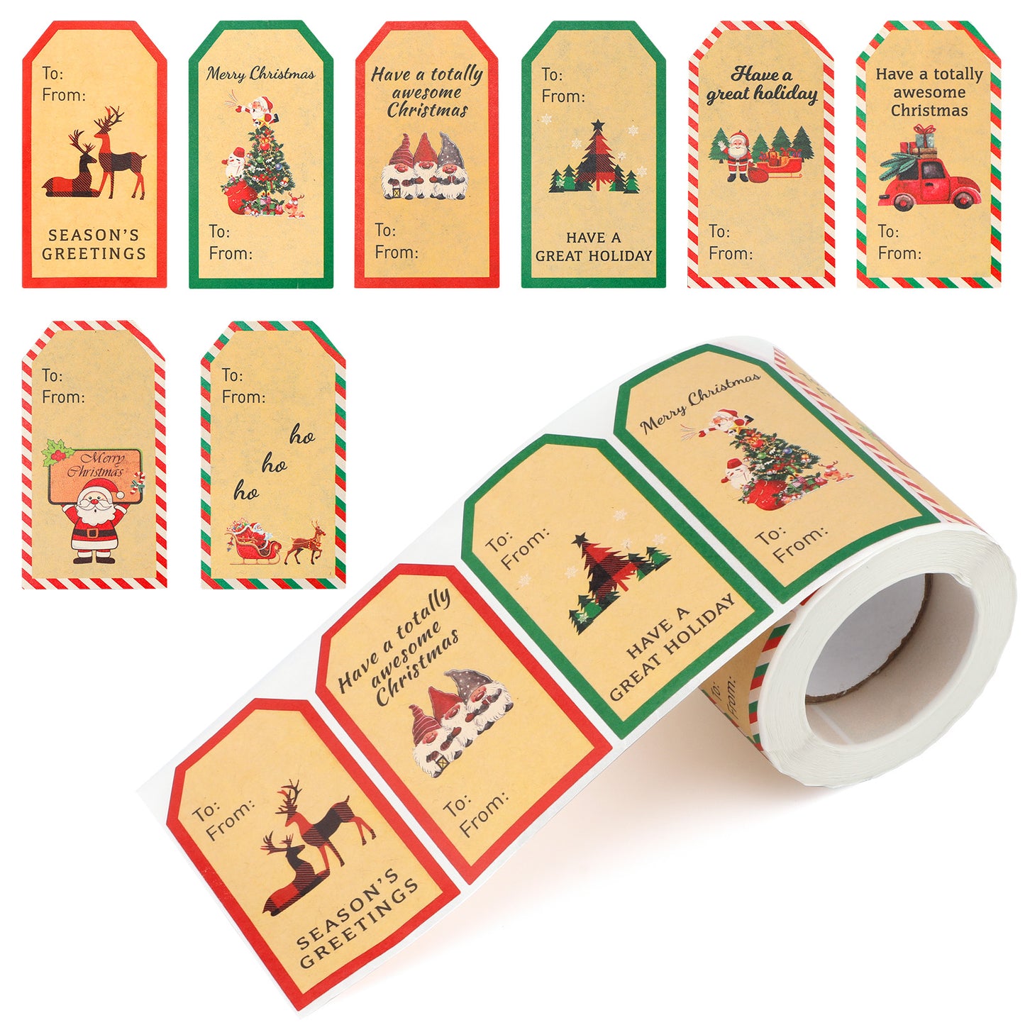 300PCS Merry Christmas Paper Stickers 7.5CM * 4CM Sticky Labels Paper Seals for Christmas DIY Gift Package