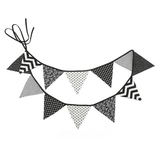 G2PLUS Double Sided Fabric Bunting Banner -12PCS Black Fabric Bunting Nursery - 3.3M Cotton Triangle Pennants for Decorating Boys Bedroom Birthday Parties