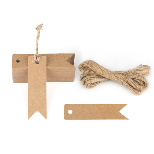 G2PLUS Small Kraft Gift Tags Brown, 7x2CM Mini Blank Labels with String, Small Jar Name Tags for Home-Made Gifts Presents, Party Favours, Bottles