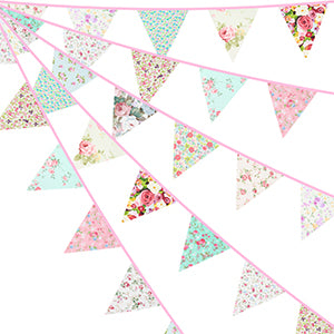 G2PLUS 39Ft Triangle Bunting Banner, 42pcs Cotton Pennant Banner, Reusable Pink Green Fabric Triangle Flags Party Decoration for Birthday, Wedding, Baby Shower, Room Decor