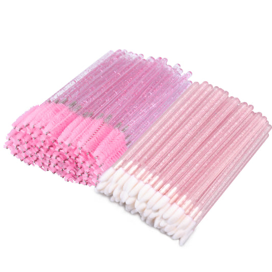 G2PLUS Disposable Eyelash Mascara Wands Brushes and Lip Gloss, 50PCS Makeup Applicators Brushes +50PCS Lipstick Wands Applicators - Pink