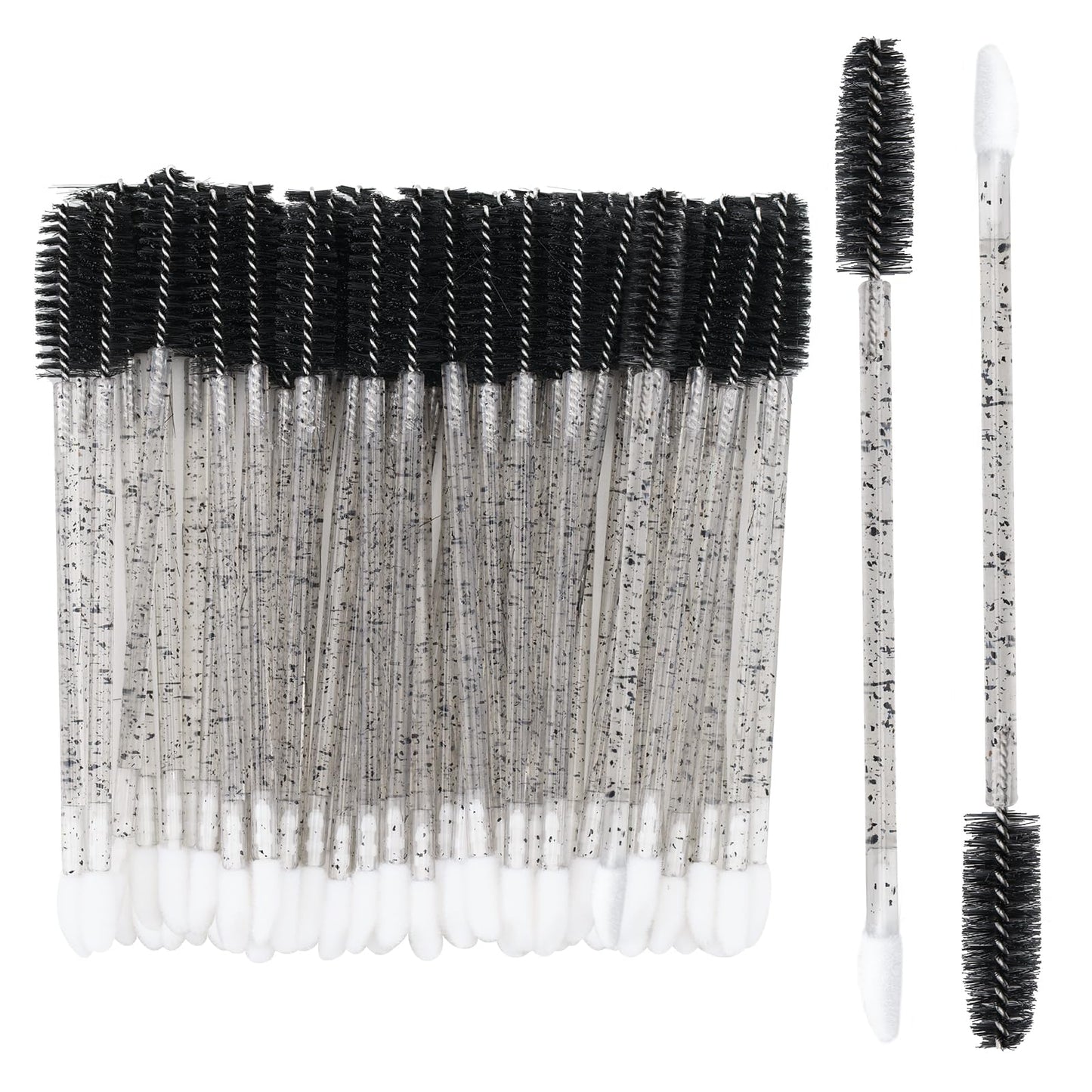 G2PLUS 100pcs Eyelash Brush Lip Brush, Dual Ended Lip & Lash Brush, Disposable Mascara Wands and Lipstick Brush, Eyelash Extension Supplies Makeup Brush for Eyebrow, Lip and Makeup (Black)