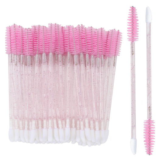 G2PLUS 100pcs Eyelash Brush Lip Brush, Dual Ended Lip & Lash Brush, Disposable Mascara Wands and Lipstick Brush, Eyelash Extension Supplies Makeup Brush for Eyebrow, Lip and Makeup (Pink)