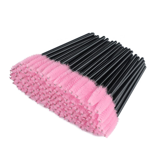 G2PLUS 50pcs Disposable Eyelash Brushes, Mascara Wands Applicator Makeup Kits, Eyelash Spoolies Brushes for Lash Extensions, Eyebrow Grooming, Makeup Kit, Salon Professional Use (Black+Pink）