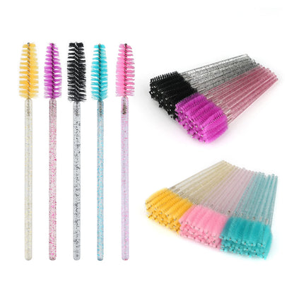 G2PLUS 50PCS Eyelash Mascara Brushes, Disposable Lash Spoolies, Bendable Crystal Mascara Wands for Lash Extensions, Eyebrow Grooming, Makeup Kit, Salon Professional Use
