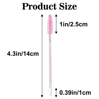 G2PLUS 100pcs Eyelash Brush Lip Brush, Dual Ended Lip & Lash Brush, Disposable Mascara Wands and Lipstick Brush, Eyelash Extension Supplies Makeup Brush for Eyebrow, Lip and Makeup (Pink)