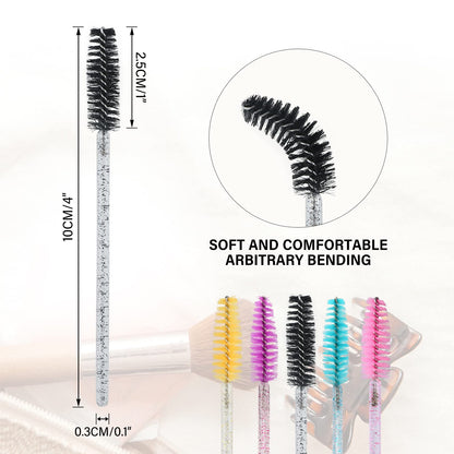 G2PLUS 50PCS Eyelash Mascara Brushes, Disposable Lash Spoolies, Bendable Crystal Mascara Wands for Lash Extensions, Eyebrow Grooming, Makeup Kit, Salon Professional Use