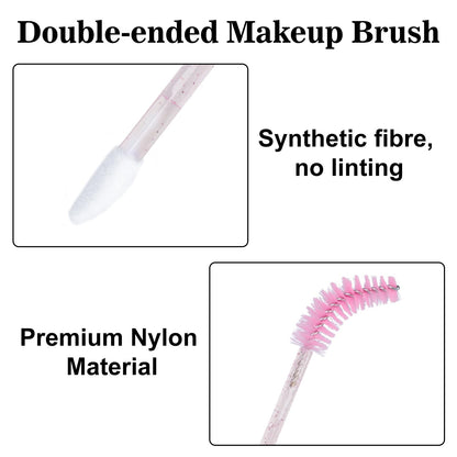 G2PLUS 100pcs Eyelash Brush Lip Brush, Dual Ended Lip & Lash Brush, Disposable Mascara Wands and Lipstick Brush, Eyelash Extension Supplies Makeup Brush for Eyebrow, Lip and Makeup (Pink)