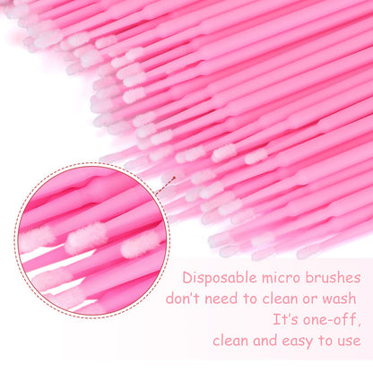 G2PLUS Micro Swabs, 100pcs Cotton Swabs for Makeup, Pink Microswabs for Eyelash Extensions, Disposable Applicators Brush for Nails, Eyeliner and Lash Tech Supplies