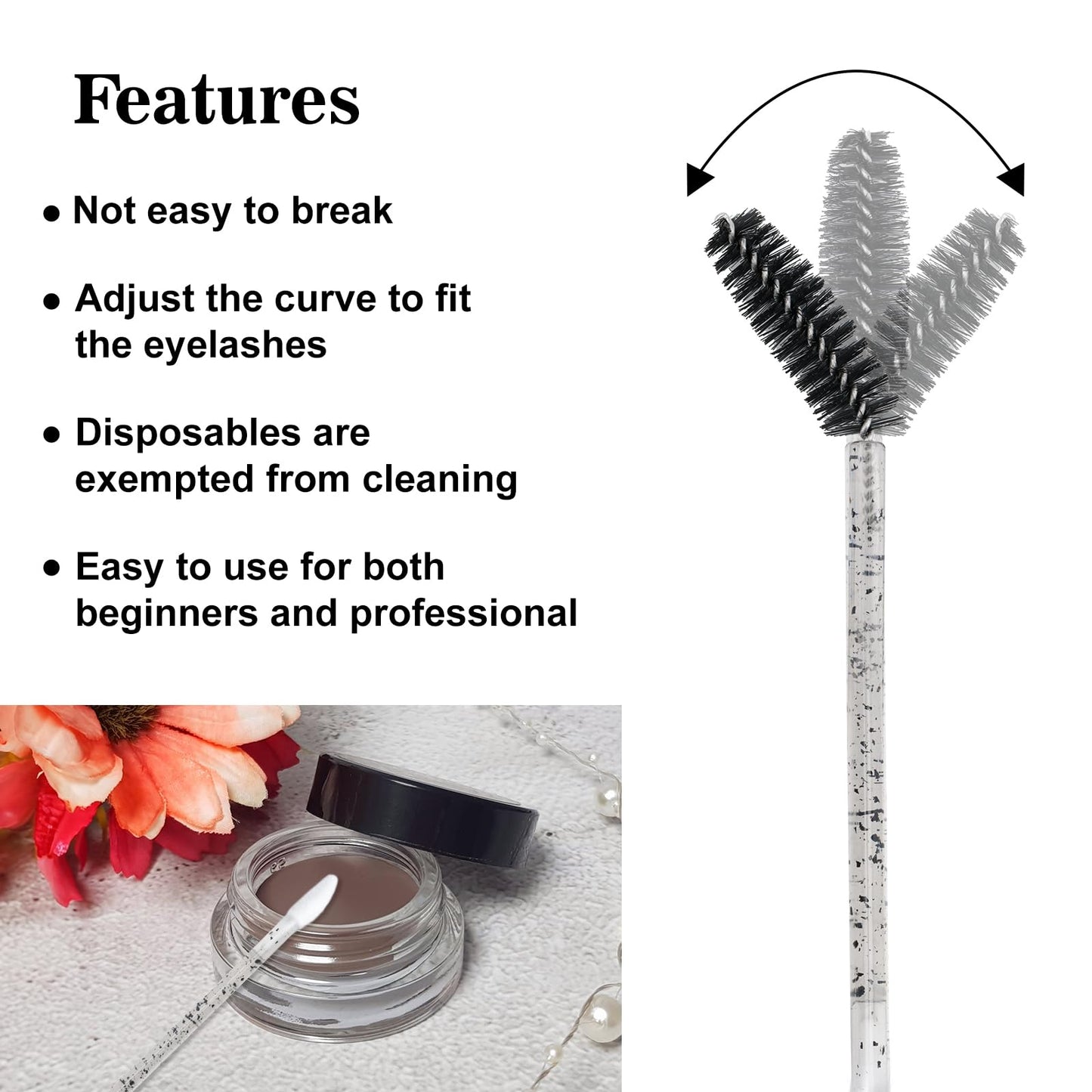 G2PLUS 100pcs Eyelash Brush Lip Brush, Dual Ended Lip & Lash Brush, Disposable Mascara Wands and Lipstick Brush, Eyelash Extension Supplies Makeup Brush for Eyebrow, Lip and Makeup (Black)