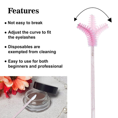 G2PLUS 100pcs Eyelash Brush Lip Brush, Dual Ended Lip & Lash Brush, Disposable Mascara Wands and Lipstick Brush, Eyelash Extension Supplies Makeup Brush for Eyebrow, Lip and Makeup (Pink)