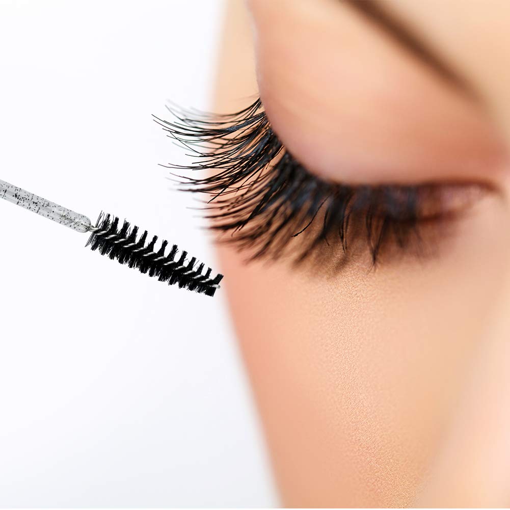 G2PLUS 50PCS Eyelash Mascara Brushes, Black Disposable Lash Spoolies, Bendable Crystal Mascara Wands for Lash Extensions, Eyebrow Grooming, Makeup Kit, Salon Professional Use