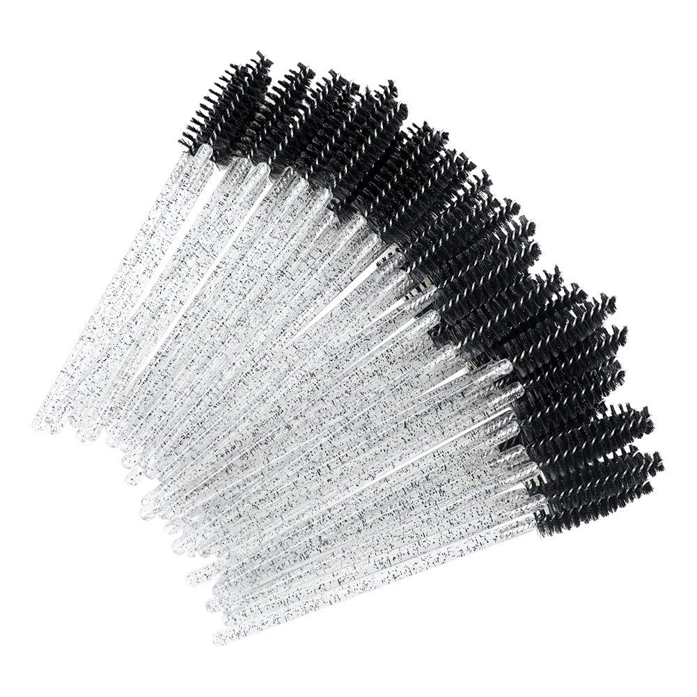 G2PLUS 50PCS Eyelash Mascara Brushes, Black Disposable Lash Spoolies, Bendable Crystal Mascara Wands for Lash Extensions, Eyebrow Grooming, Makeup Kit, Salon Professional Use