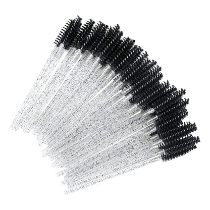 G2PLUS 50PCS Eyelash Mascara Brushes, Black Disposable Lash Spoolies, Bendable Crystal Mascara Wands for Lash Extensions, Eyebrow Grooming, Makeup Kit, Salon Professional Use