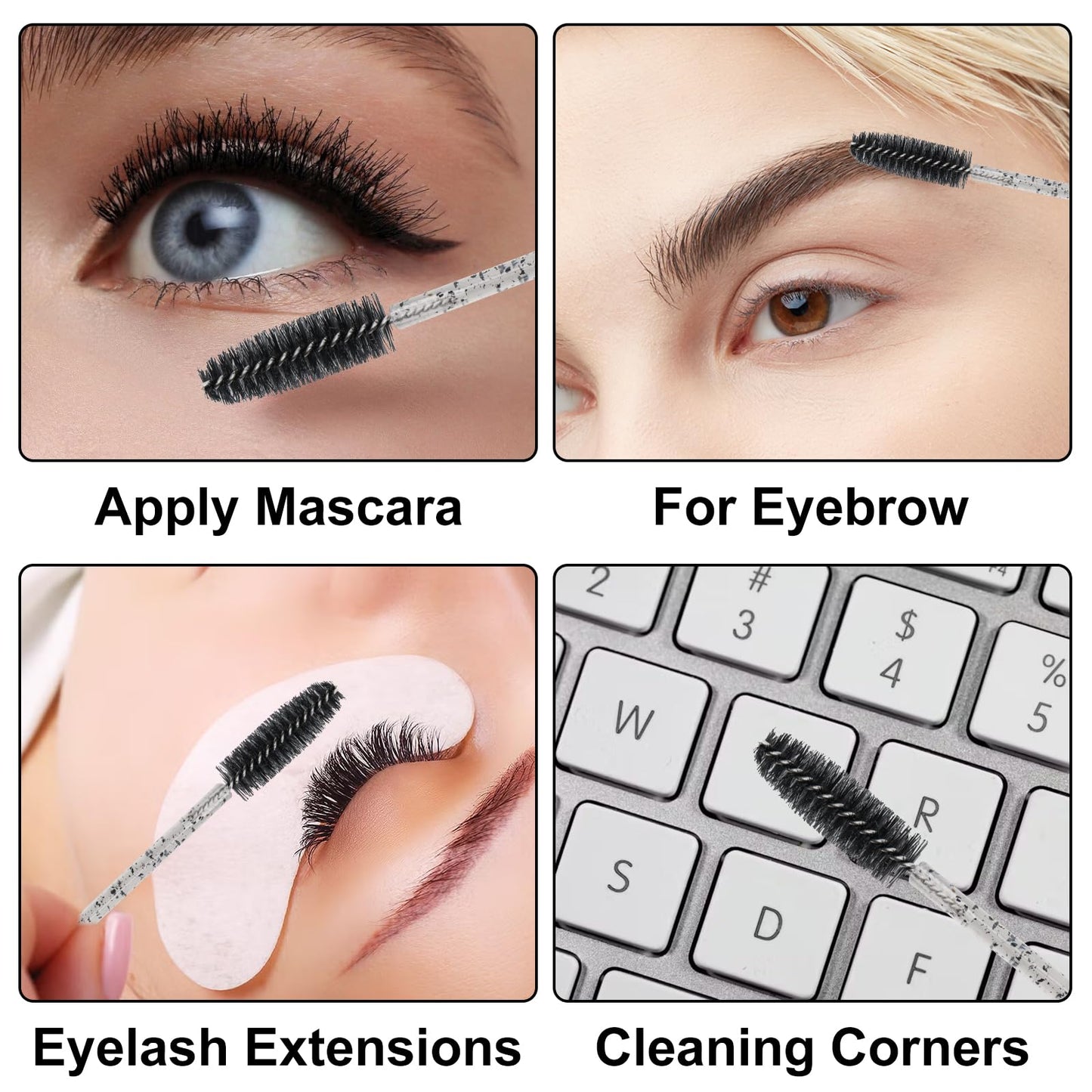 G2PLUS 100pcs Eyelash Brush Lip Brush, Dual Ended Lip & Lash Brush, Disposable Mascara Wands and Lipstick Brush, Eyelash Extension Supplies Makeup Brush for Eyebrow, Lip and Makeup (Black)