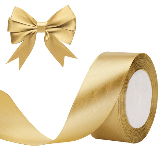 G2PLUS Gold Stain Ribbons, 40mm Gift Wrap Ribbon- 22M Ribbons for Gift Wrapping, Wide Fabric Ribbon for Cake, Gift Wrapping Ribbon for Crafting, Wedding Party Decoration
