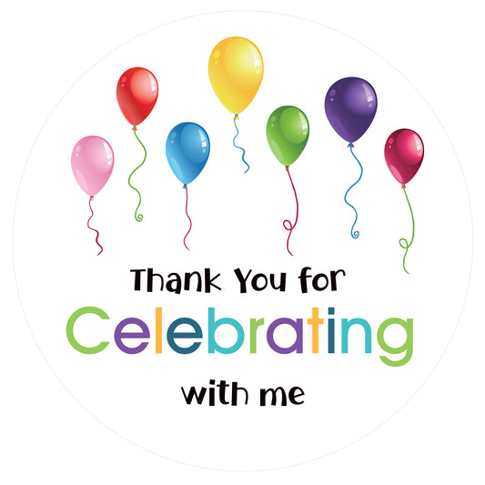 G2PLUS 5cm Thank You Stickers,60PCS Waterproof Thank You for Celebrating with me Stickers,Balloons Thank You Favors Stickers/Labels for Birthday Party Bags,Baby Shower Party Favors