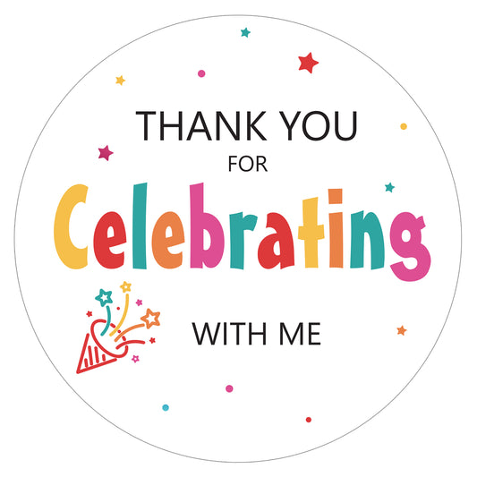 G2PLUS 5cm Thank You Stickers,60PCS Waterproof Thank You for Celebrating with me Stickers,Confetti Thank You Favors Stickers/Labels for Birthday Party Bags,Baby Shower Party Favors