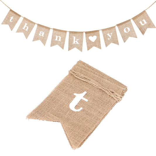 G2PLUS THANK YOU Burlap Bunting Bunting - 3 M Rustic Hessian Bunting - 8PCS Linen Natural Garlands for Rustic Wedding Birthday Party Decoration