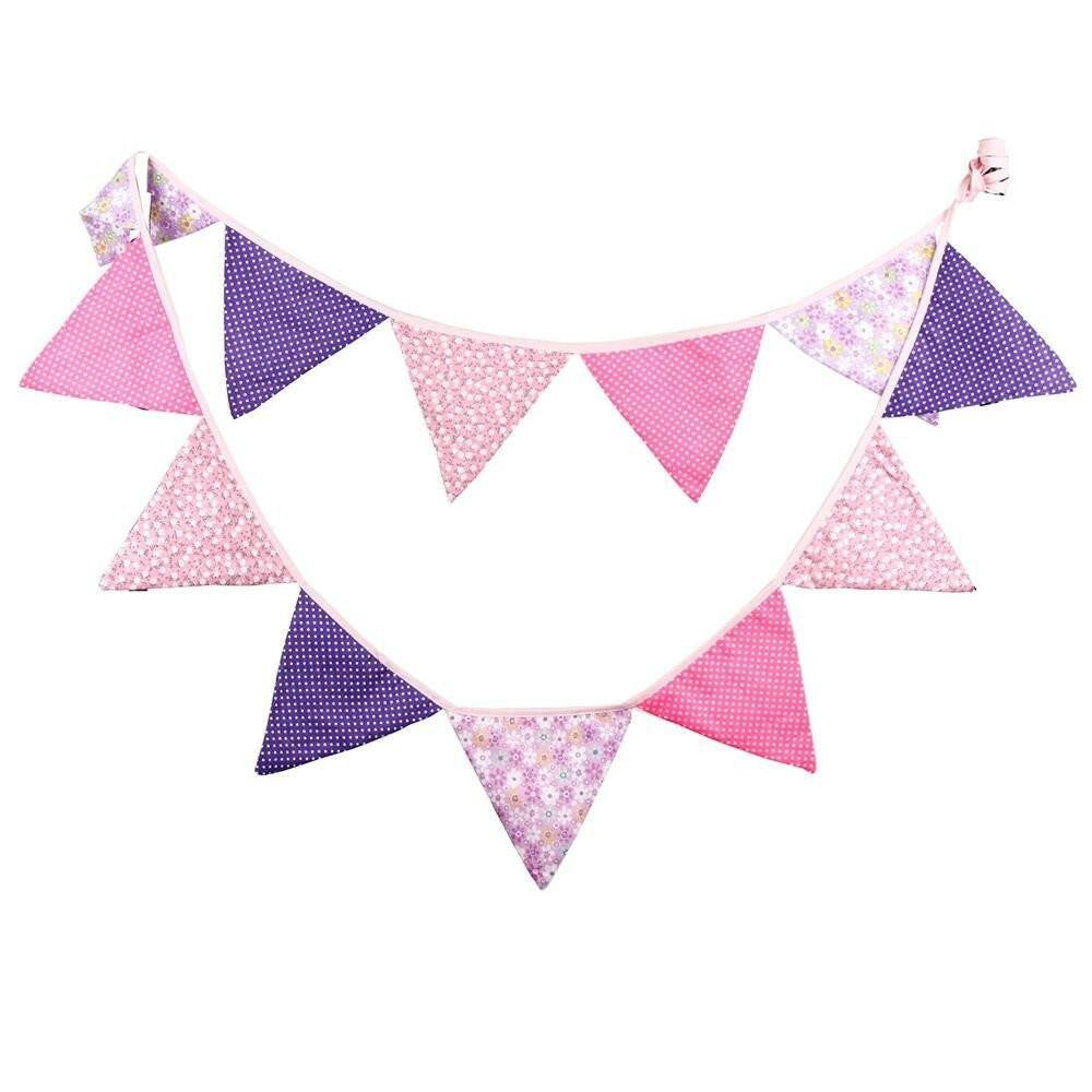 3.3 M Triangle Pennant Flags Vintage Bunting Floral Cotton Banner Kit Pennant Garland For Wedding,Festivals,Nursery,Outdoor Pennant Hanging Decoration (Purple) - G2plus