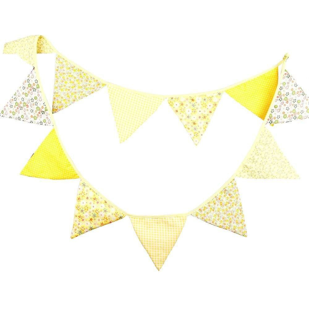 3.3M Triangle Pennant Flags Vintage Bunting Floral Cotton Banner Kit Pennant Garland For Wedding,Festivals,Nursery,Outdoor Pennant Hanging Decoration (Yellow) - G2plus