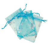 Organza Bags, G2PLUS 100PCS 9X12CM (3.54X4.72") Drawstring Organza Jewelry Favor Pouches Wedding Party Festival Gift Bags Candy Bags (Blue Butterfly Floral Print Silver) - G2plus