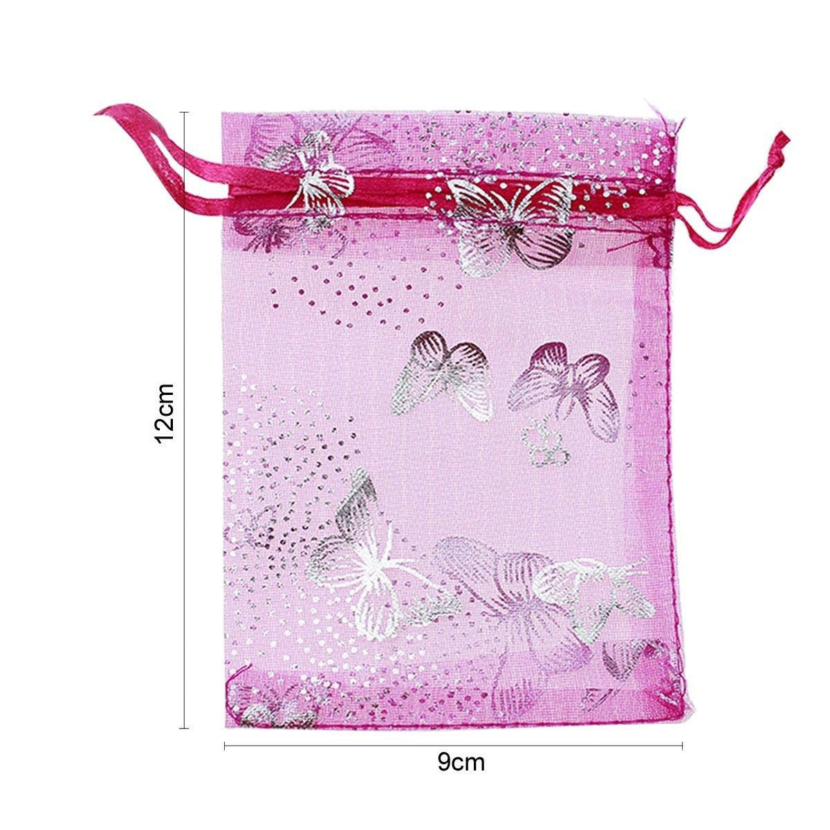 Organza Bags, G2PLUS 100PCS 9X12CM (3.54X4.72") Drawstring Organza Jewelry Favor Pouches Wedding Party Festival Gift Bags Candy Bags (Rose Butterfly Floral Print Pattern) - G2plus