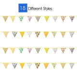 G2PLUS Large Fabric Bunting Banner, 32.8 Feet Triangle Flag Garland 36PCS Floral Pennants, Double Sided Vintage Cloth Shabby Chic Decoration Wedding Birthday Parties (Yellow)